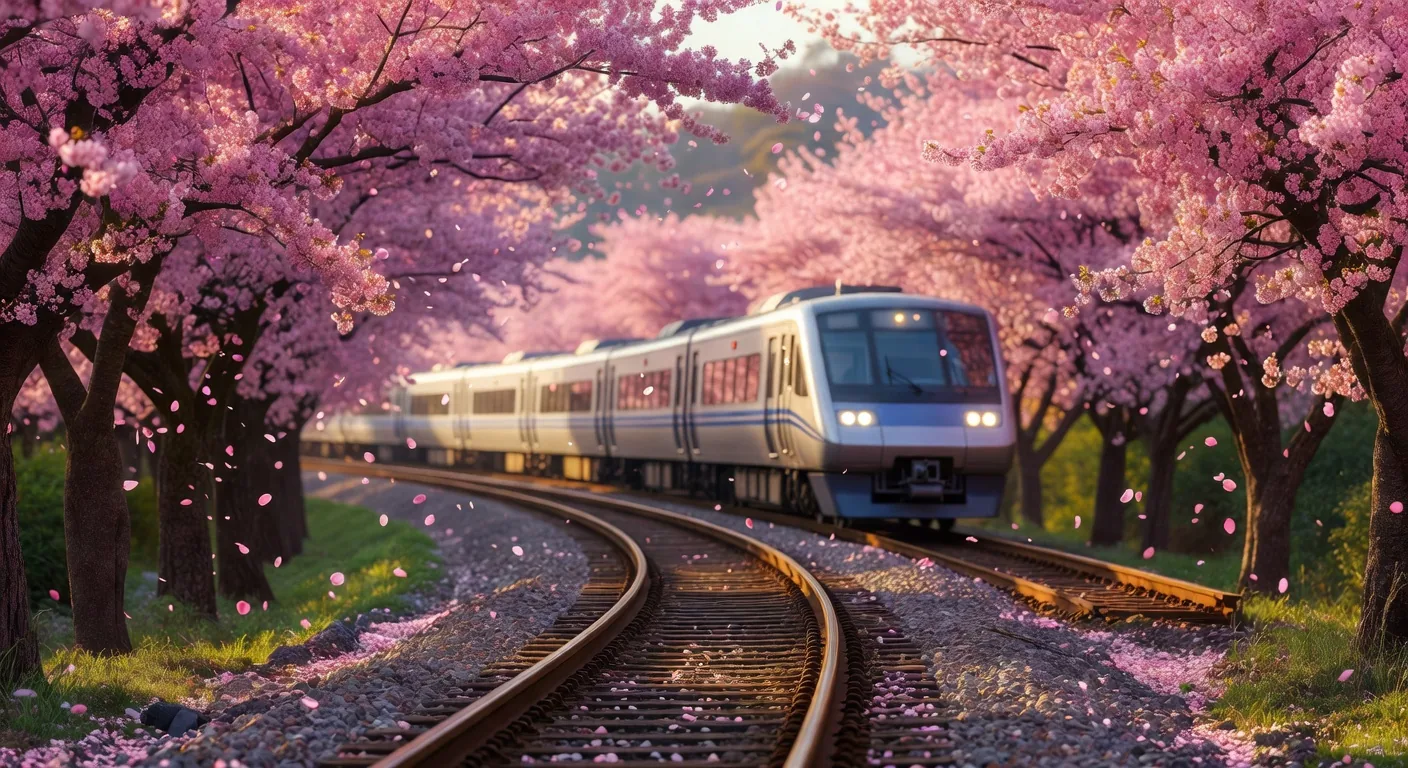Japan Shinkansen during cherry blossom season