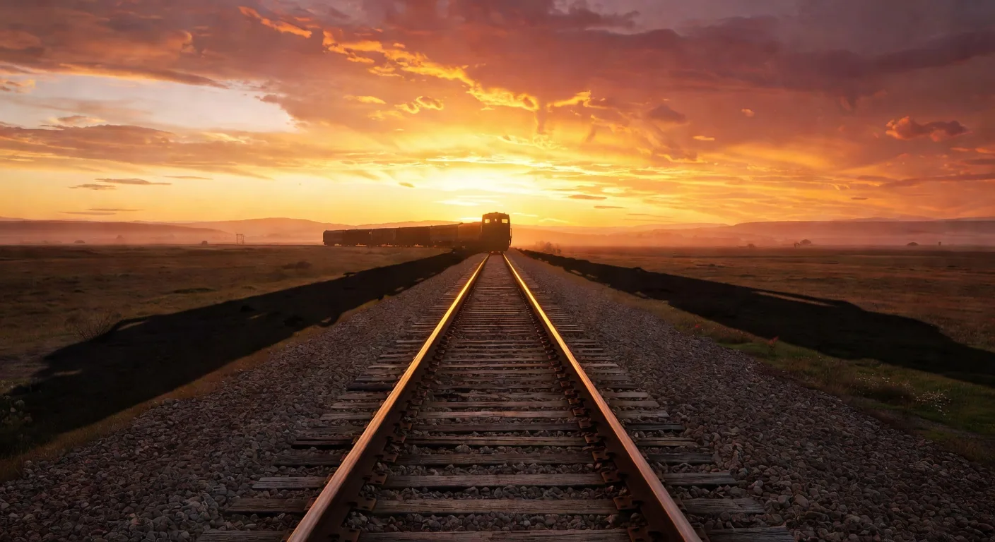 European railway at sunset